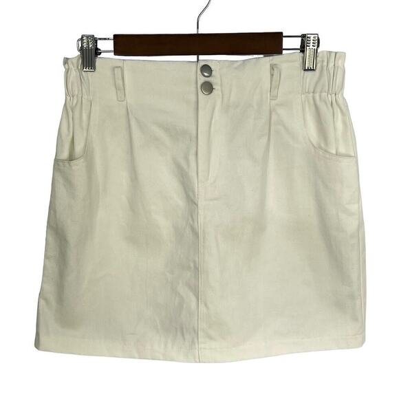 HYFVE HIGH RISE PAPERBAG WAIST COTTON MINI SKIRT IN OFF WHITE NWT WOMEN'S LARGE‎ - Picture 2 of 9
